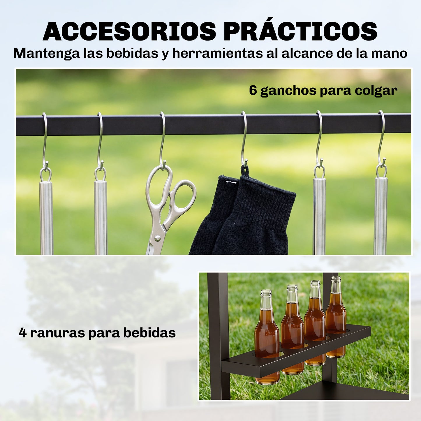 Outsunny Carrito De Barbacoa De 2 Niveles Con Ruedas Portabebidas Ganchos_5