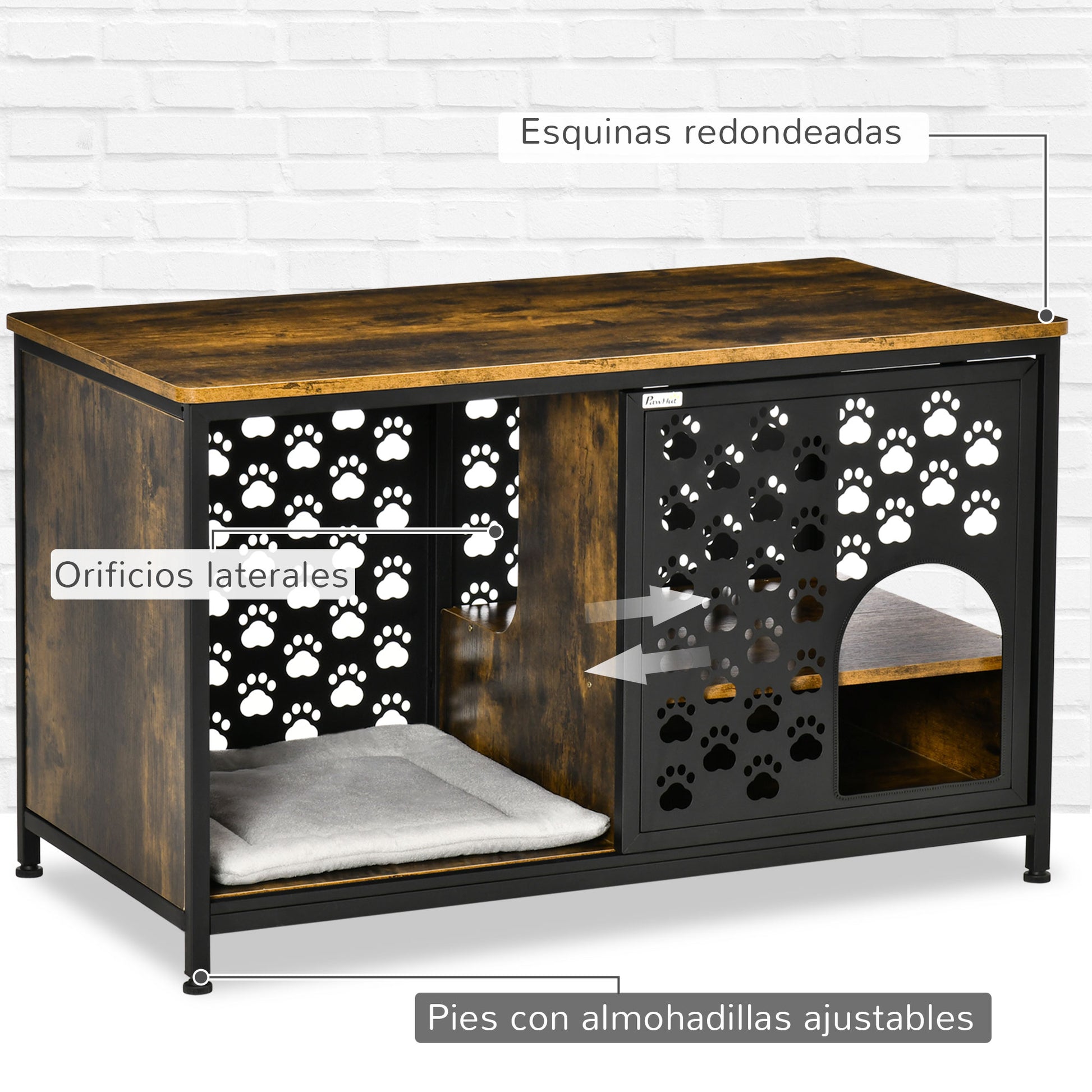 Pawhut Casa Para Gatos De Madera Con Estantes Cojín Lavable Y Puerta Corredera_5