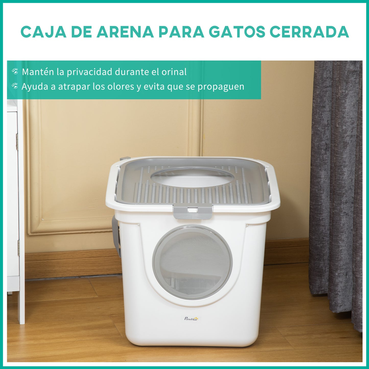 Pawhut Arenero Para Gatos Con Pala 2 Puertas 44x55x39 Cm Blanco Y Gris_4
