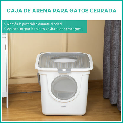 Pawhut Arenero Para Gatos Con Pala 2 Puertas 44x55x39 Cm Blanco Y Gris_4
