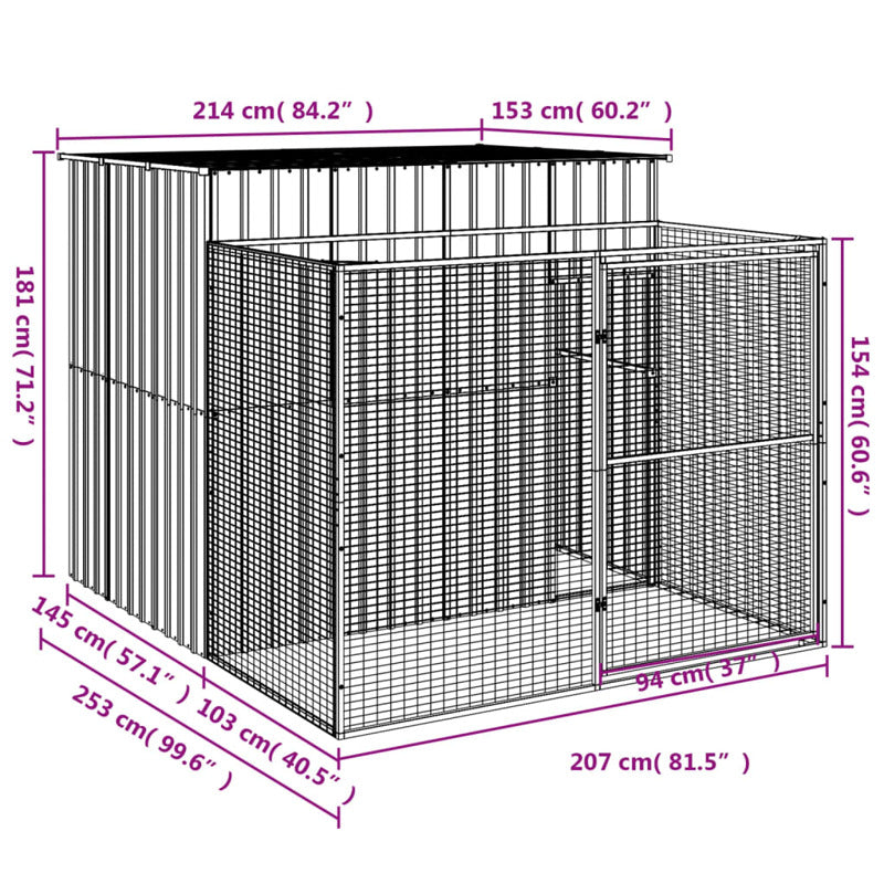 Caseta Para Perros Con Corredor Antracita 214x253x181cm Acero Galvanizado_2