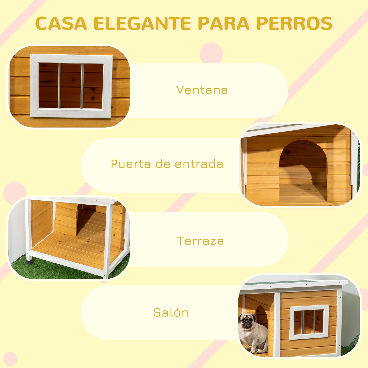 Pawhut Caseta Para Perros De Madera 85,5x62x60cm Con Techo Asfáltico Impermeable_5