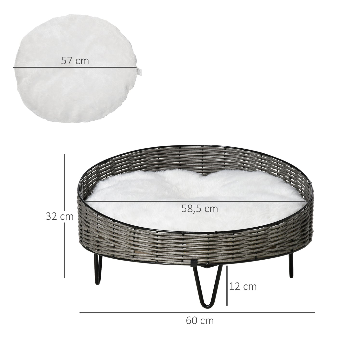 Pawhut Cama Para Perros De Mimbre Con Cojín Lavable Y Patas Elevadas Ø60x32 Cm_2