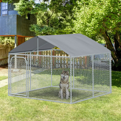 Pawhut Perrera De Exterior De Metal Galvanizado Con Toldo Cerradura_1