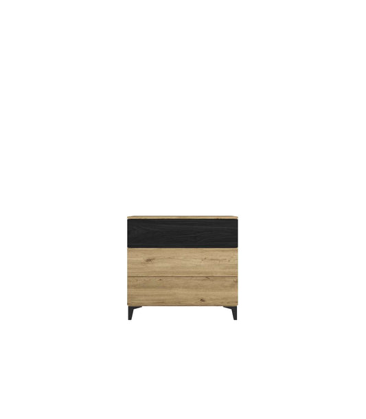 Cómoda Para Dormitorio Modelo Kroos 3 Cajones Acabado Natural/bocamina, 80cm(ancho) 74cm(_0