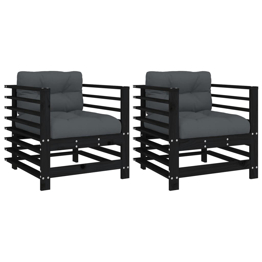 Vidaxl Sillones De Jardín Con Cojines 2 Uds Madera Maciza Pino Negro_0