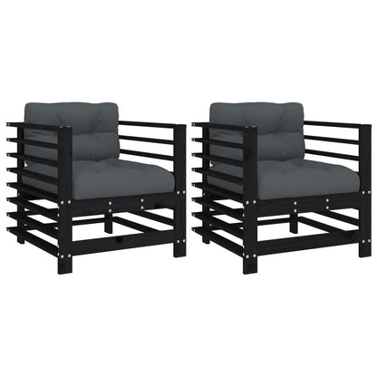 Vidaxl Sillones De Jardín Con Cojines 2 Uds Madera Maciza Pino Negro_0