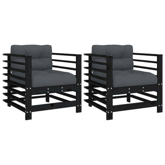 Vidaxl Sillones De Jardín Con Cojines 2 Uds Madera Maciza Pino Negro_0