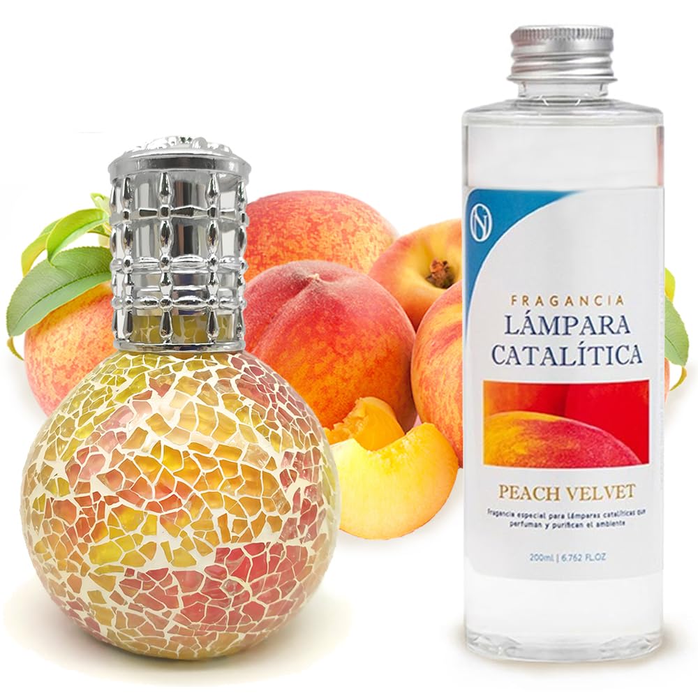 Lámpara Catalítica Mosaico Bicolor + Aroma Peach Velvet 500ml - Elimina Malos Olores, Impurezas Y Perfuma_0