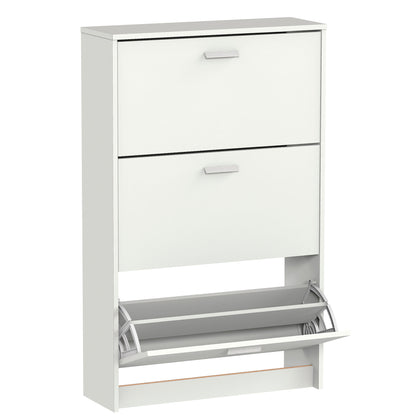 Zapatero Entrada Recibidor, Mueble Auxiliar Estrecho Zapatos, 3 Puertas, Madera 119,5x74x25 Cm, Briebe, Nova, Blanco