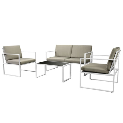 Vidaxl Set De Muebles De Jardín 4 Piezas Y Cojines Acero Blanco_0