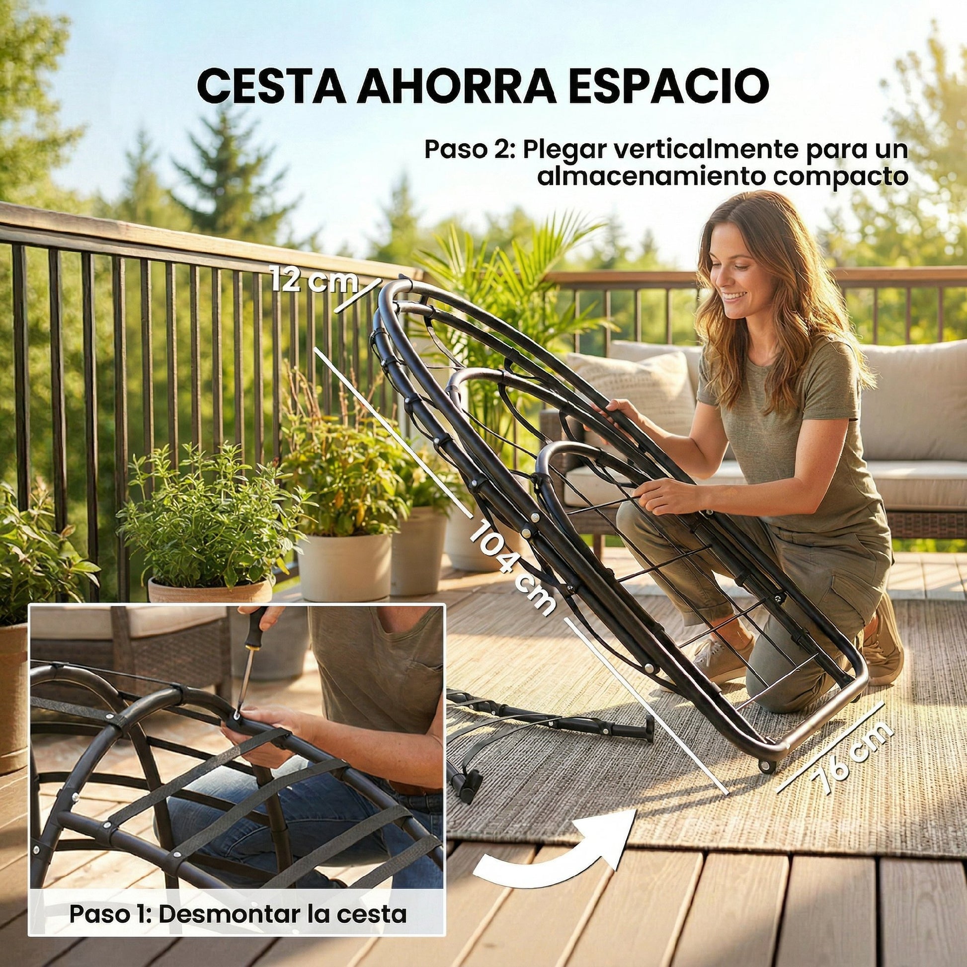 Outsunny Silla Colgante Con Soporte Cesta Plegable Reposacabezas Gris Oscuro_5
