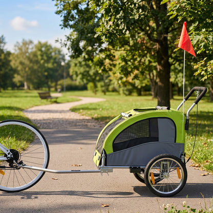 Pawhut Remolque De Bicicleta Para Perros Medianos 2 En 1 Con Suspensión Verde_1