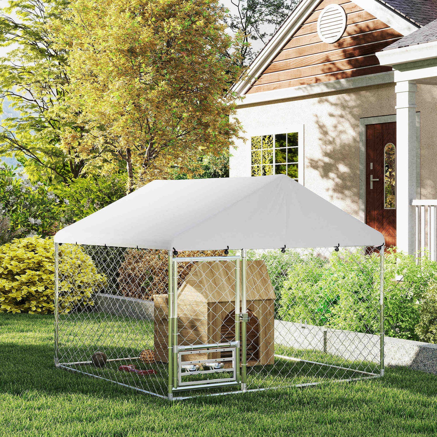 Pawhut Perrera Exterior Con Toldo 2x2x1,55 M Con Techo Impermeable_4