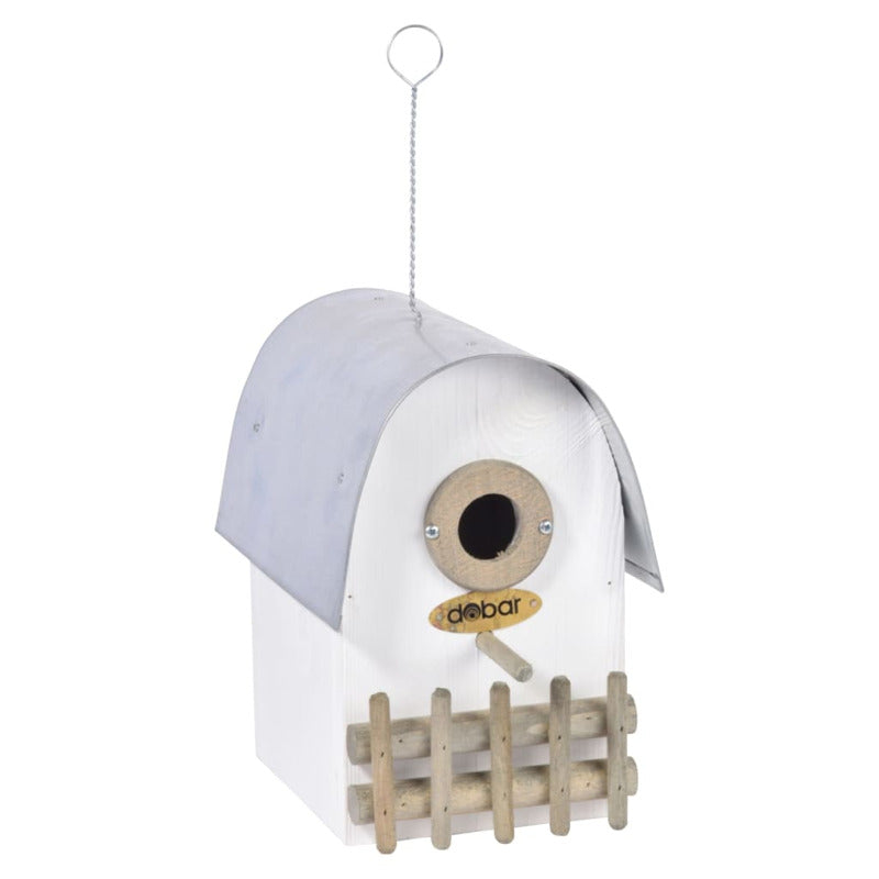 Dobar Caja Nido De Pájaros Ivory Techo Redondeado Zinc Blanco Y Plata_0
