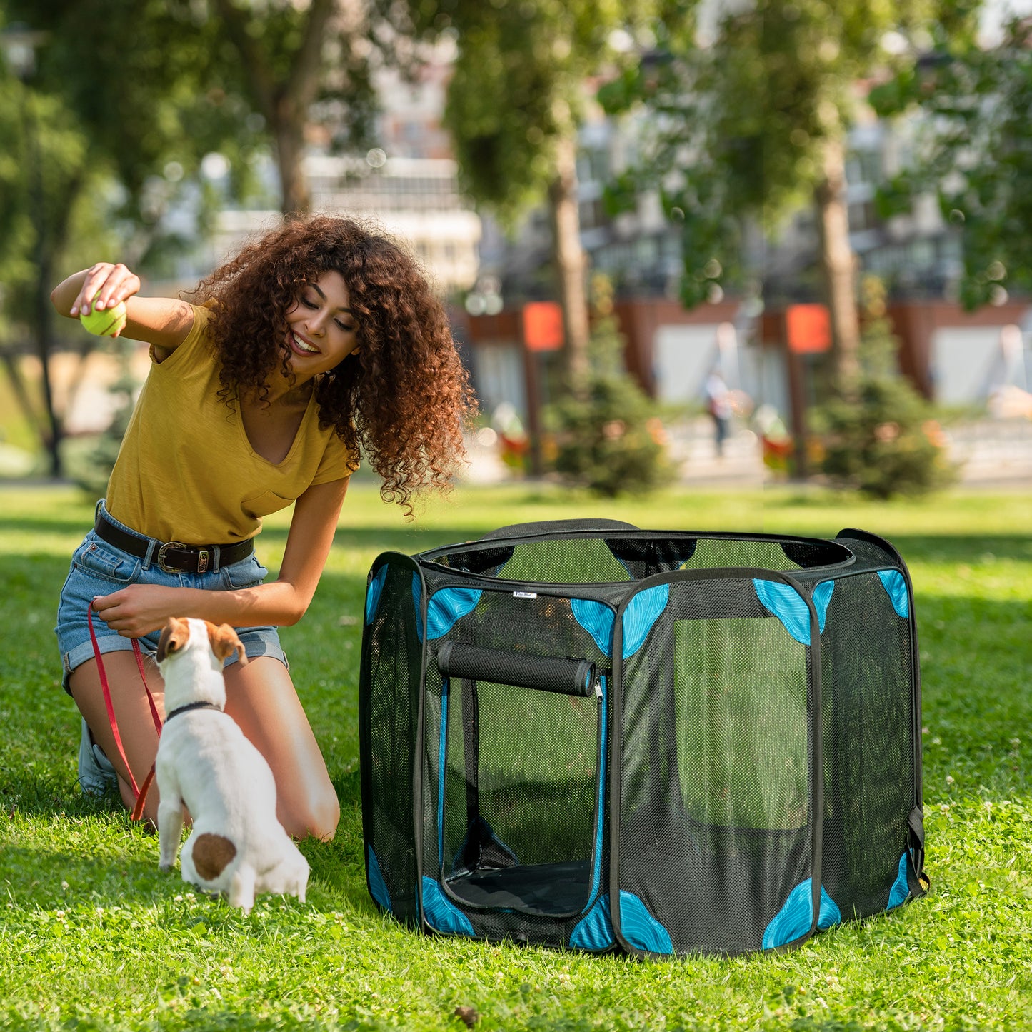 Pawhut Parque Plegable Para Perros 8 Paneles Con Bolsa De Transporte Ø91x58 Cm_1