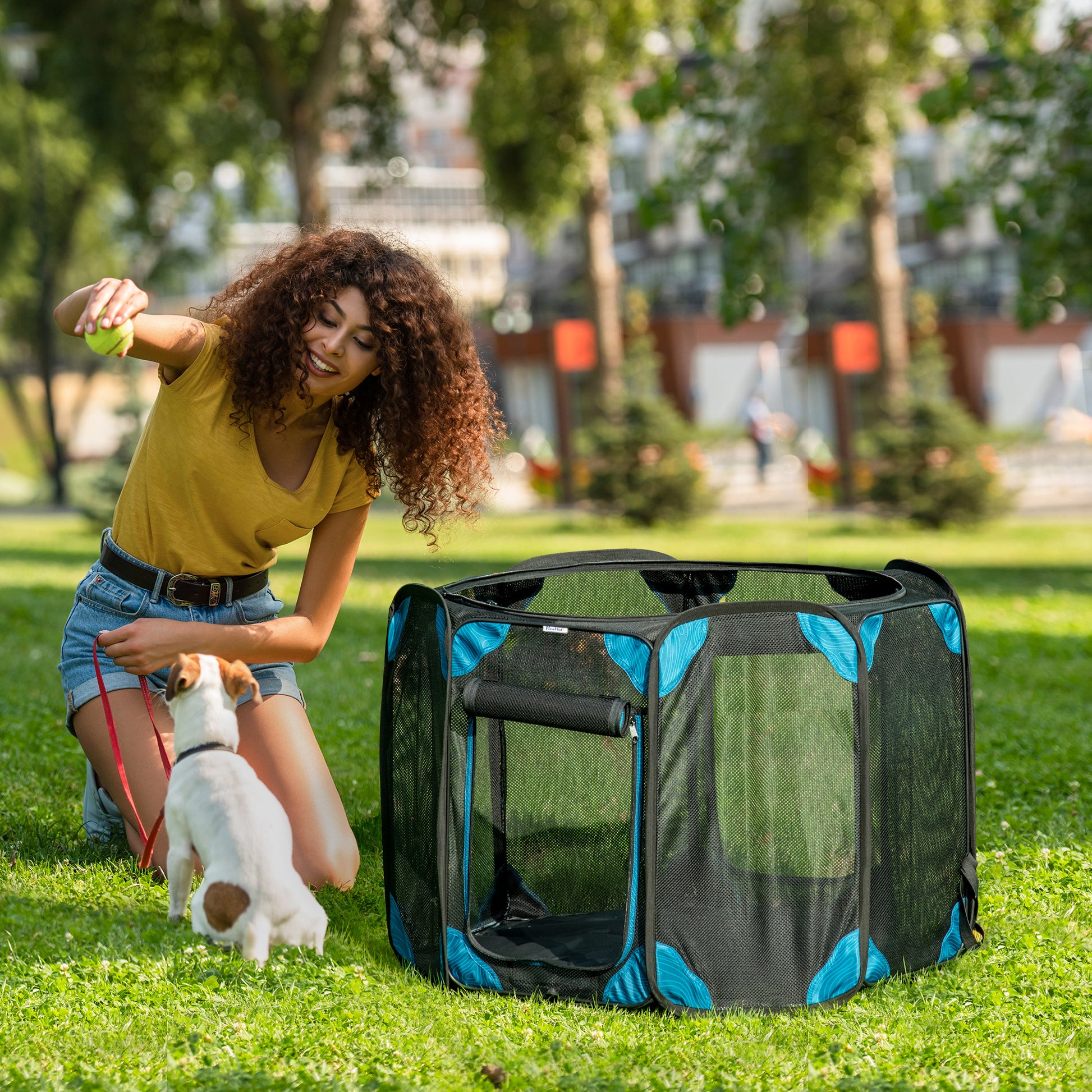 Pawhut Parque Plegable Para Perros 8 Paneles Con Bolsa De Transporte Ø91x58 Cm_1