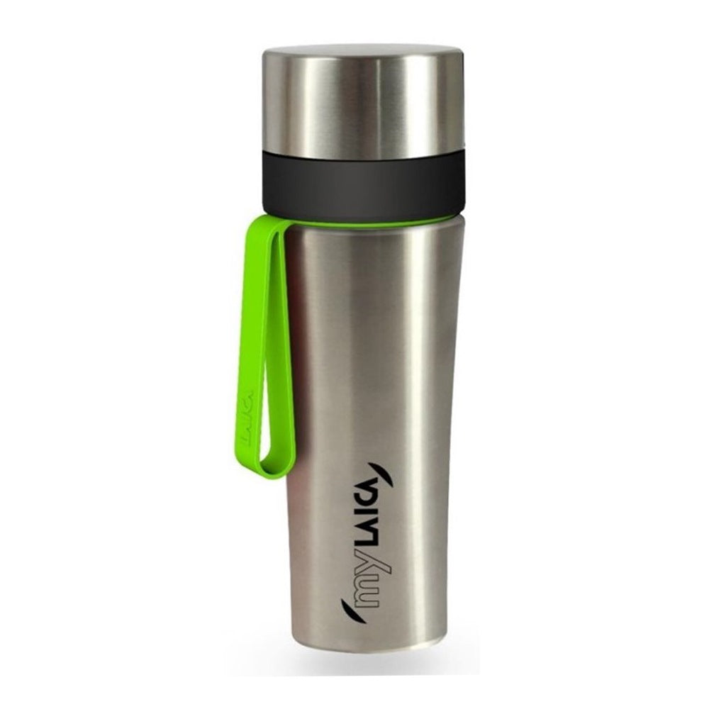 Botella Personal 0,5 L Deportiva Y Filtrante En Acero Inoxidable, Color Cromado/verde_0
