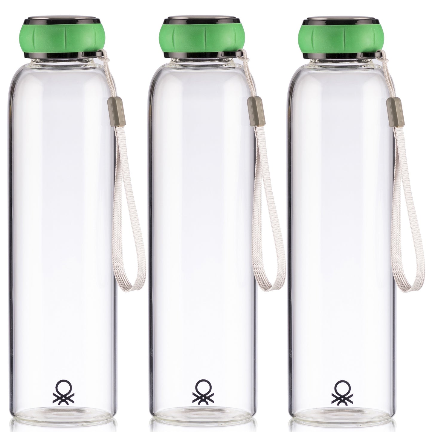 Set De 3 Unidades De Botella De Agua 550ml Borosilicato Tapa Verde Casa Benetton_0