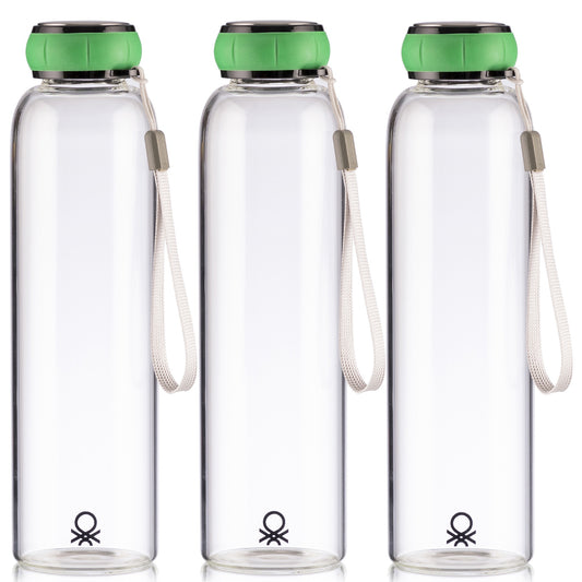 Set De 3 Unidades De Botella De Agua 550ml Borosilicato Tapa Verde Casa Benetton_0