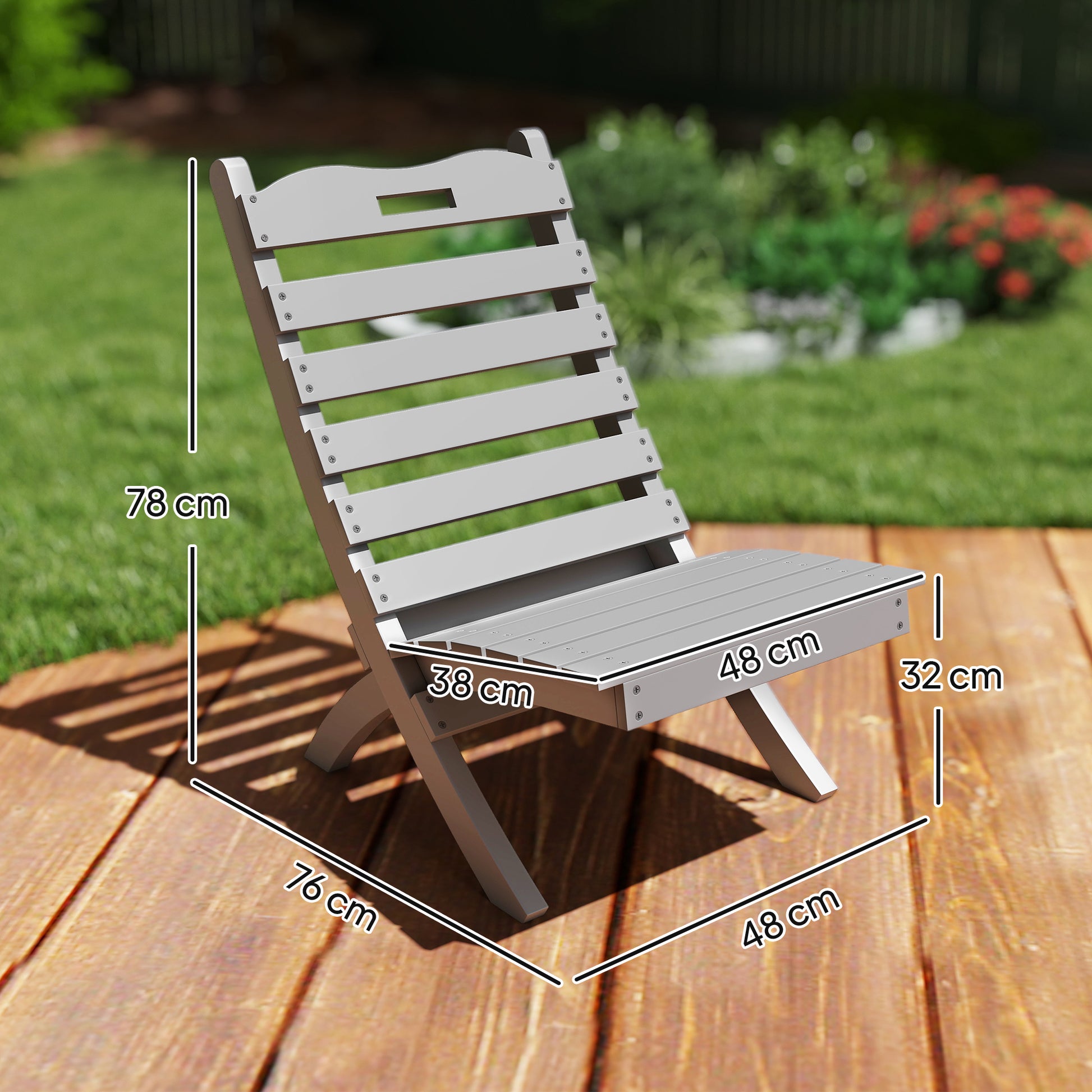 Outsunny Silla De Jardín De Madera Con Diseño Listones Y Respaldo Inclinado Gris_2