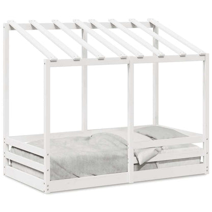 Cama Infantil Con Techo Madera Maciza Pino Blanco 70x140 Cm_0