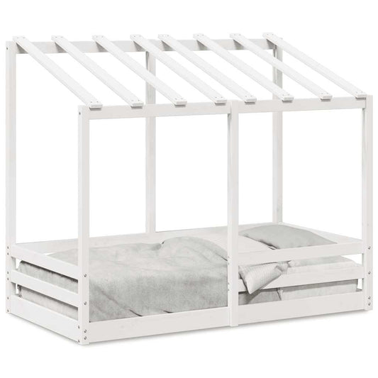 Cama Infantil Con Techo Madera Maciza Pino Blanco 70x140 Cm_0