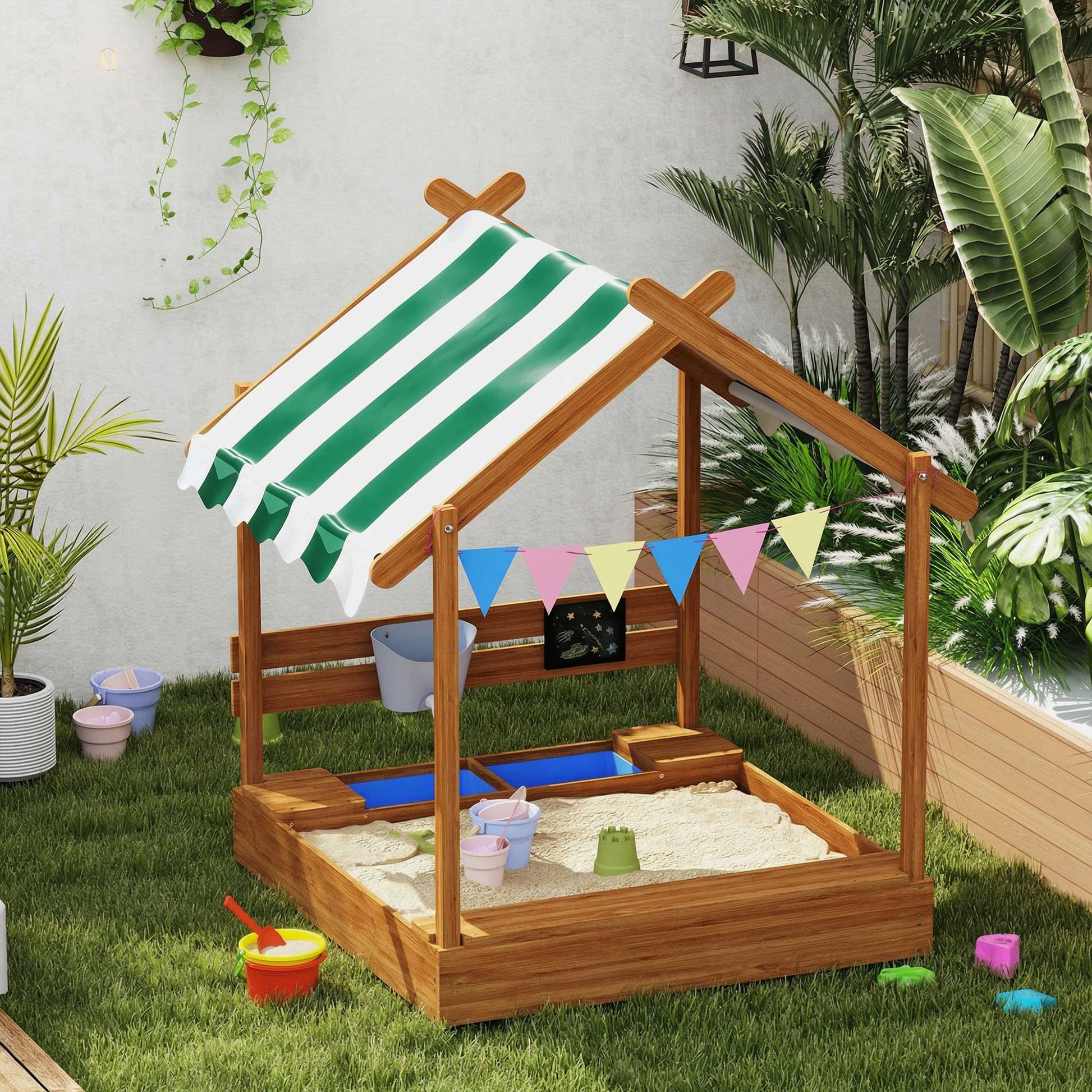 Outsunny Arenero Para Niños De Madera Con Toldo 124x116x146 Cm Naranja_1