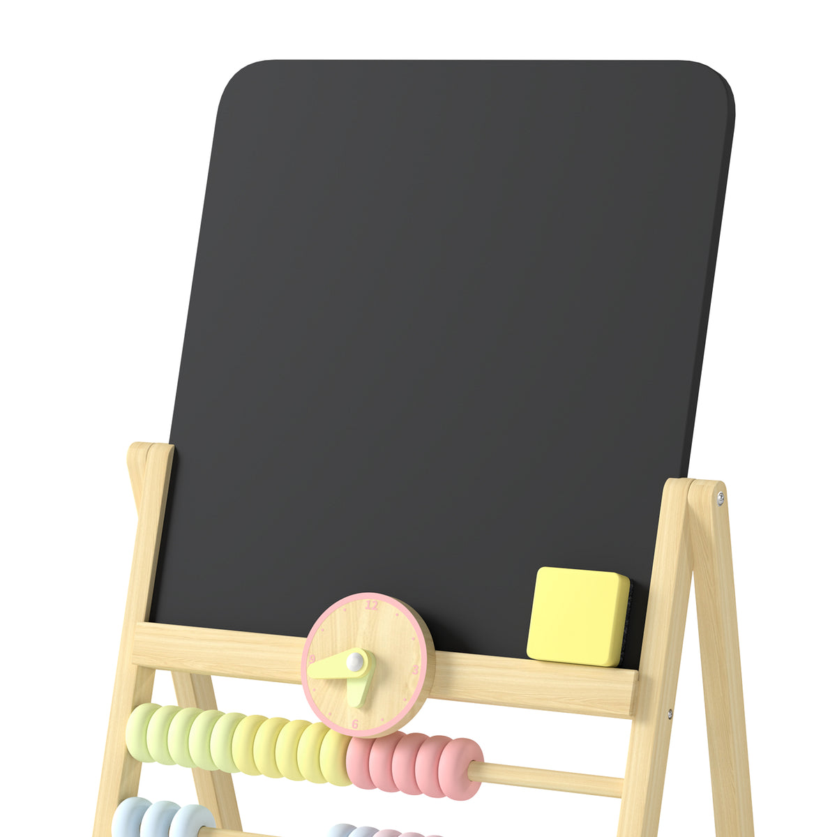 Aiyaplay Pizarra Infantil Caballete Con Reloj Ábaco Y Borrador Madera Natural_4