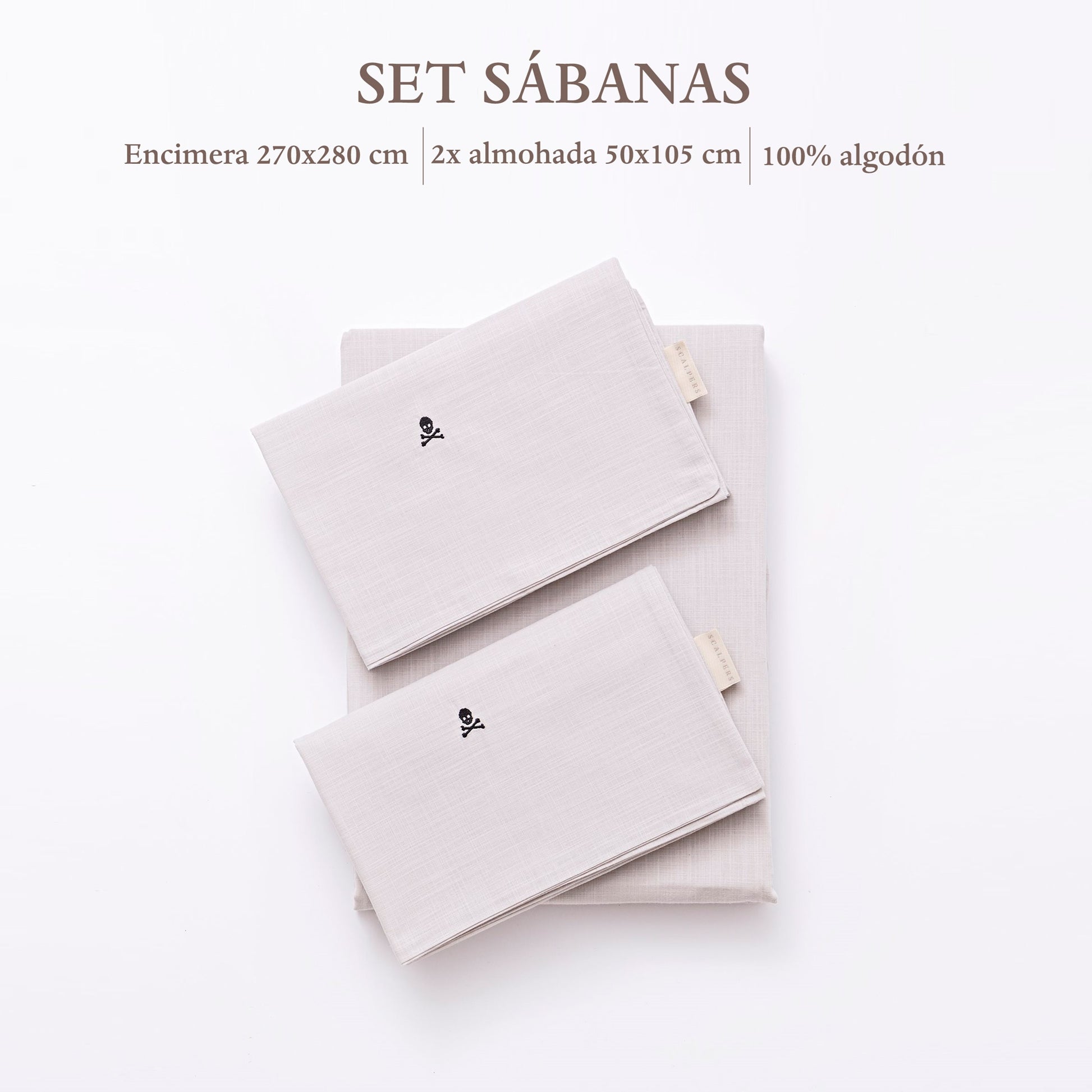 Set Sábanas Gris (encimera 270x280cm + 2 Fundas De Almohada  50x105cm) 100% Algodón Scalpers Home
