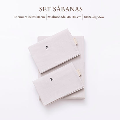 Set Sábanas Gris (encimera 270x280cm + 2 Fundas De Almohada  50x105cm) 100% Algodón Scalpers Home