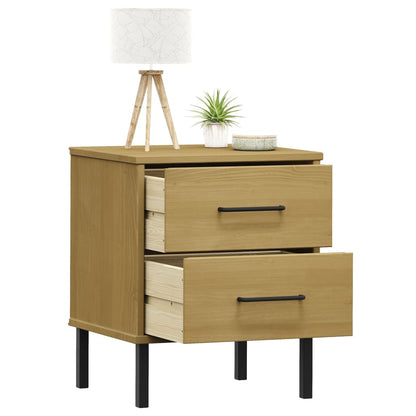 Mesita De Noche Patas De Metal Madera Maciza Pino Marrón Oslo_1
