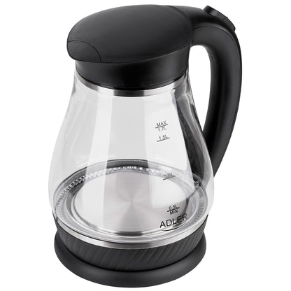 Hervidor Agua Eléctrico 1,7 Litros Jarra Cristal Inalámbrica Retroiluminada, Apagado Automático Adler Ad1274b, 2200w