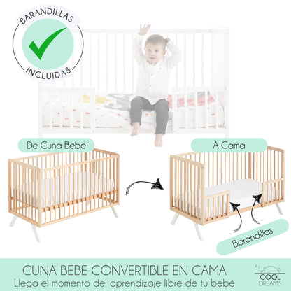 Cuna De Bebe Convertible En Cama Koala Con Kit Colecho, Colchón Morfeo Y Kit Barandillas_2