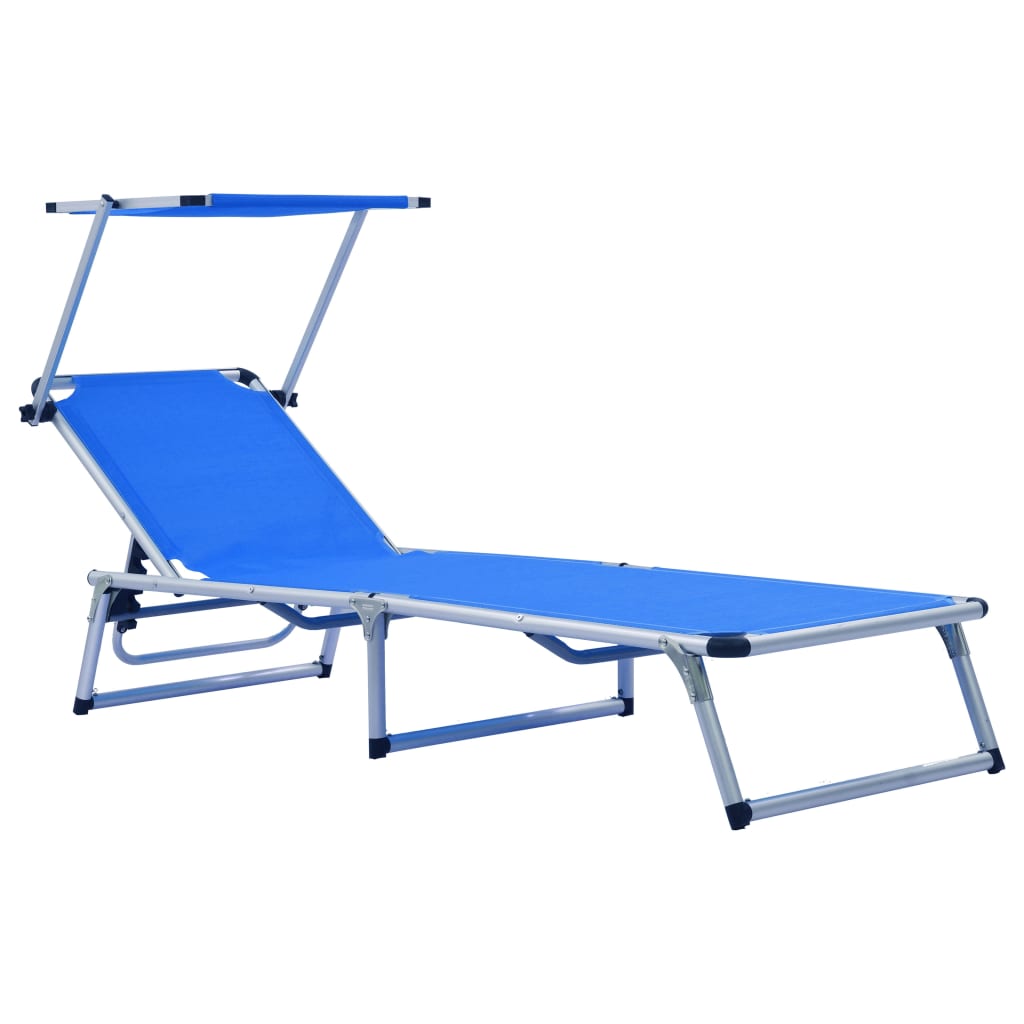 Tumbonas Plegables Con Techo 2 Uds Aluminio Y Textilene Azul_1