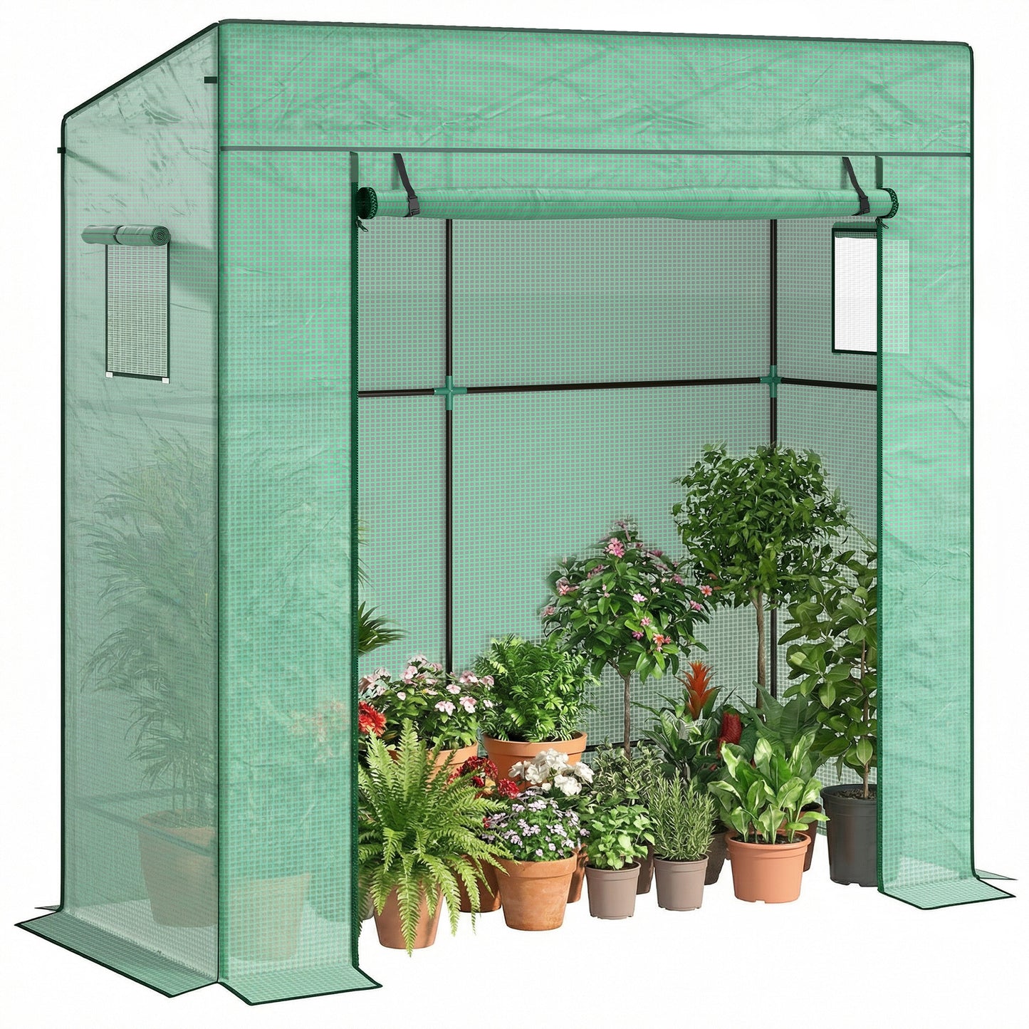 Outsunny Invernadero Pequeño Con Ventanas De Malla 196x77x197 Cm Verde_0