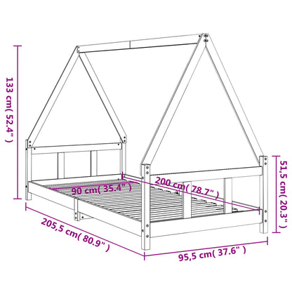 Estructura De Cama Para Niños Madera De Pino Negro 90x200 Cm / Vetonek_1