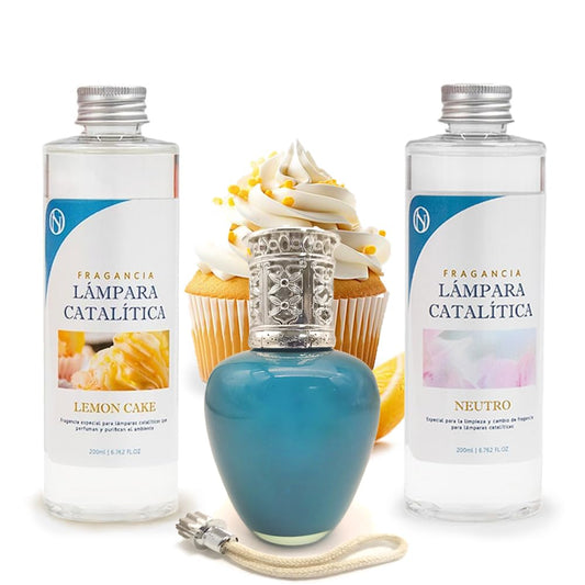 Pack Ahorro Lámpara Catalítica Aqua Marina + Fragancia Lemon Cake 200ml + Limpiador Neutro 200ml+ Mecha De Repuesto_0