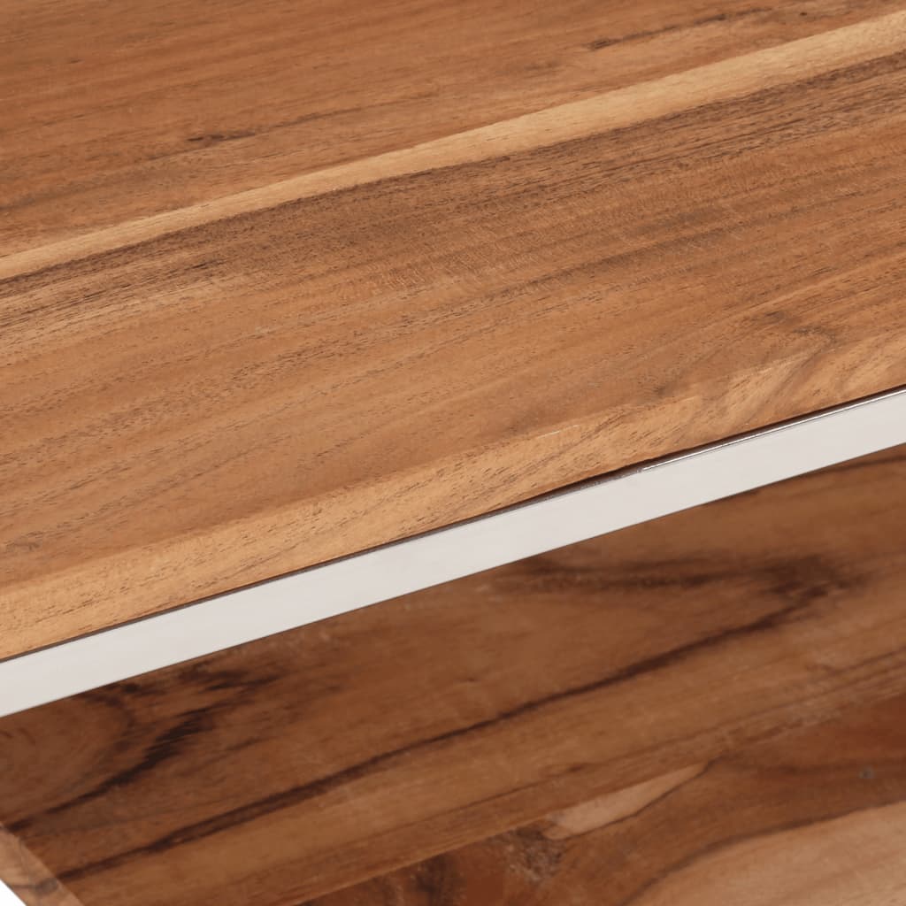 Mesa De Centro Acero Inoxidable Y Madera Maciza Acacia Plateado_3