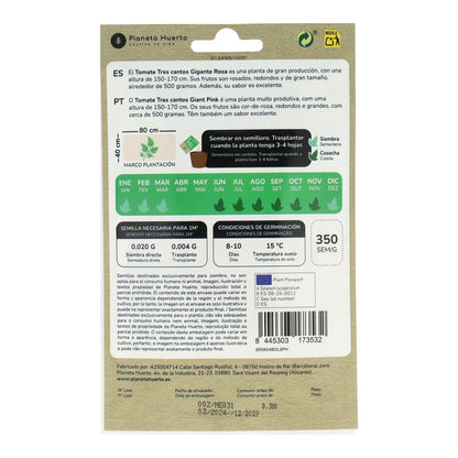 Semillas de Tomate tres cantos gigante rosa ecológicas Planeta Huerto