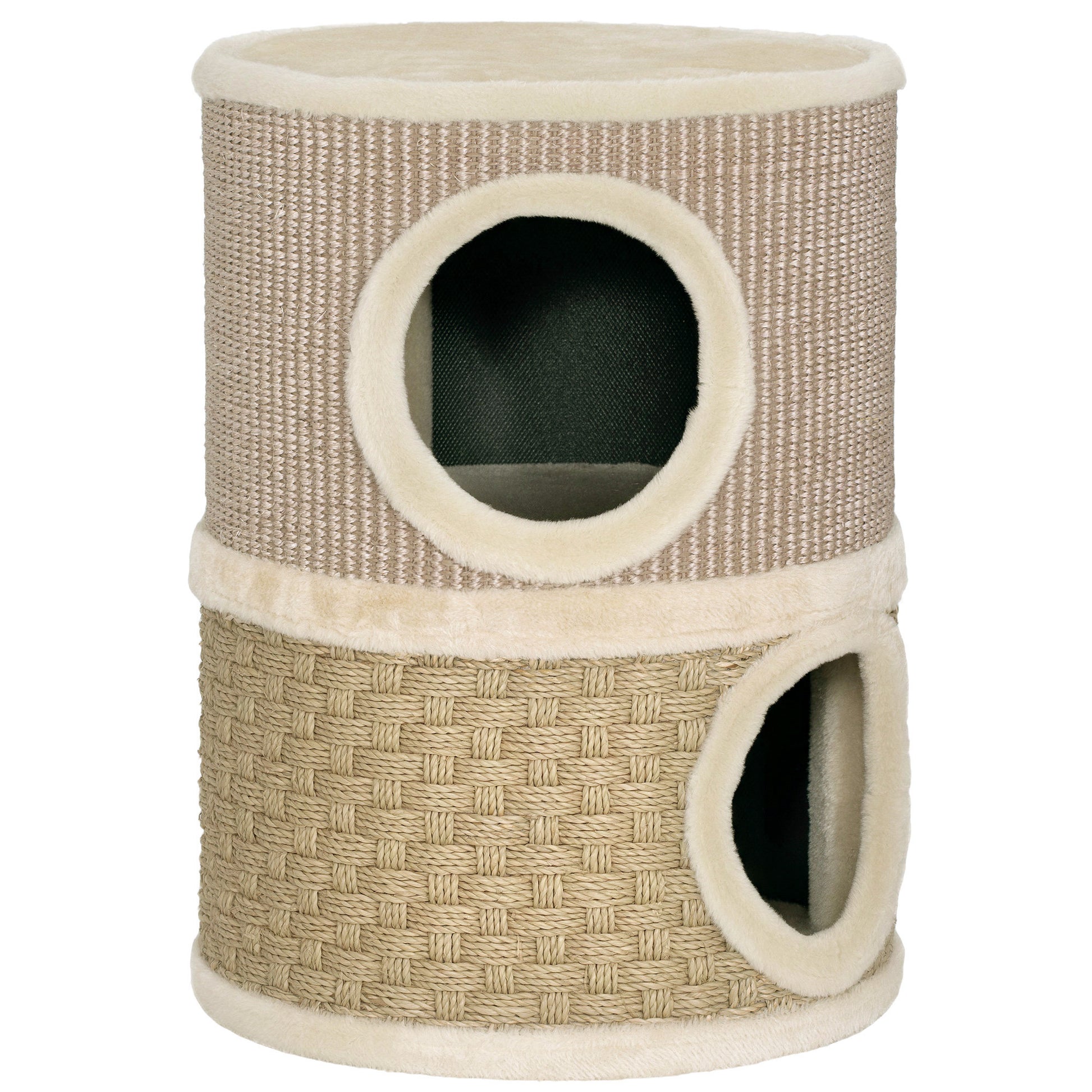 Pawhut Barril Rascador Para Gatos De 2 Niveles 49 Cm Con Cama Caqui Y Café_0
