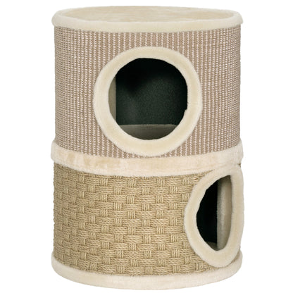 Pawhut Barril Rascador Para Gatos De 2 Niveles 49 Cm Con Cama Caqui Y Café_0