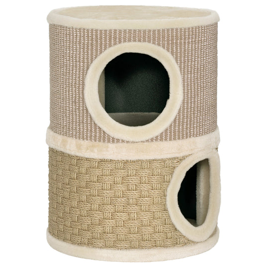 Pawhut Barril Rascador Para Gatos De 2 Niveles 49 Cm Con Cama Caqui Y Café_0