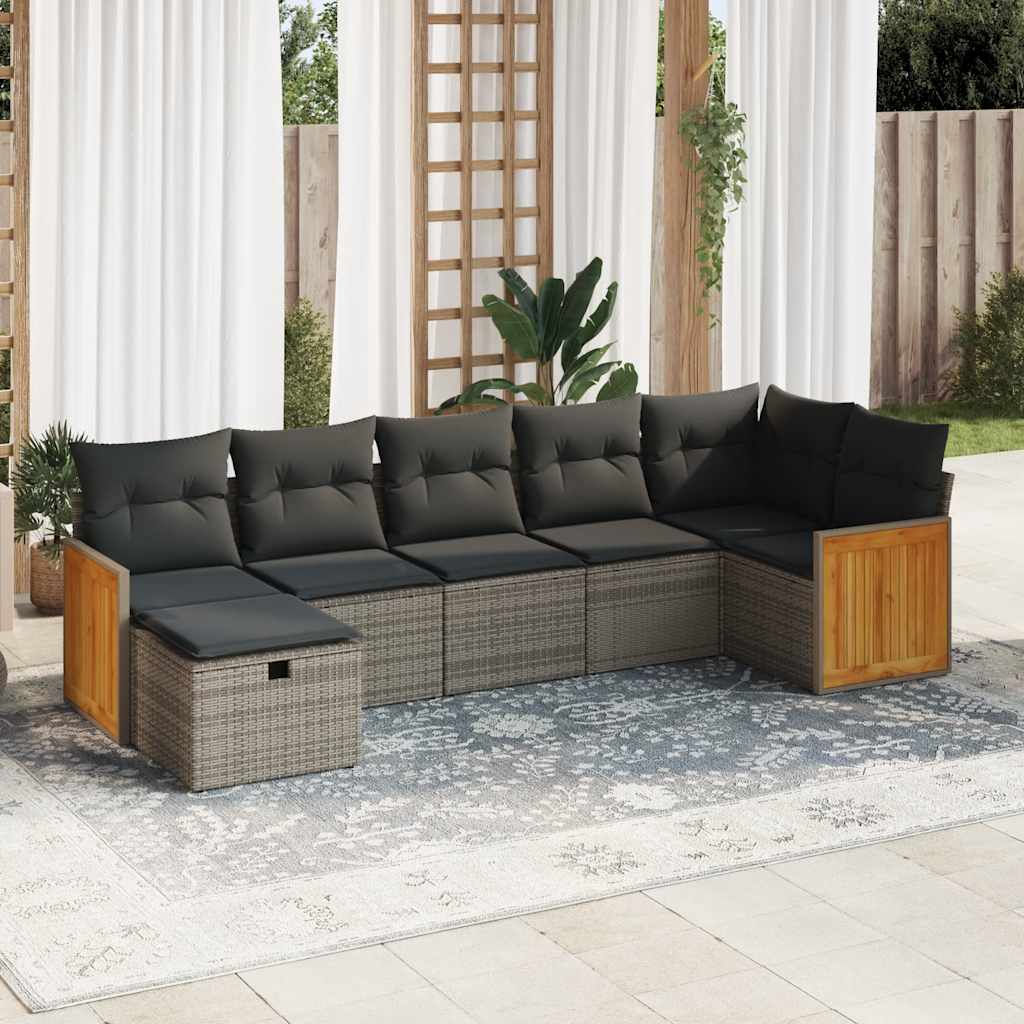 Set De Sofás De Jardín 7 Pzas Con Cojines Ratán Sintético Gris / Vetonek_3
