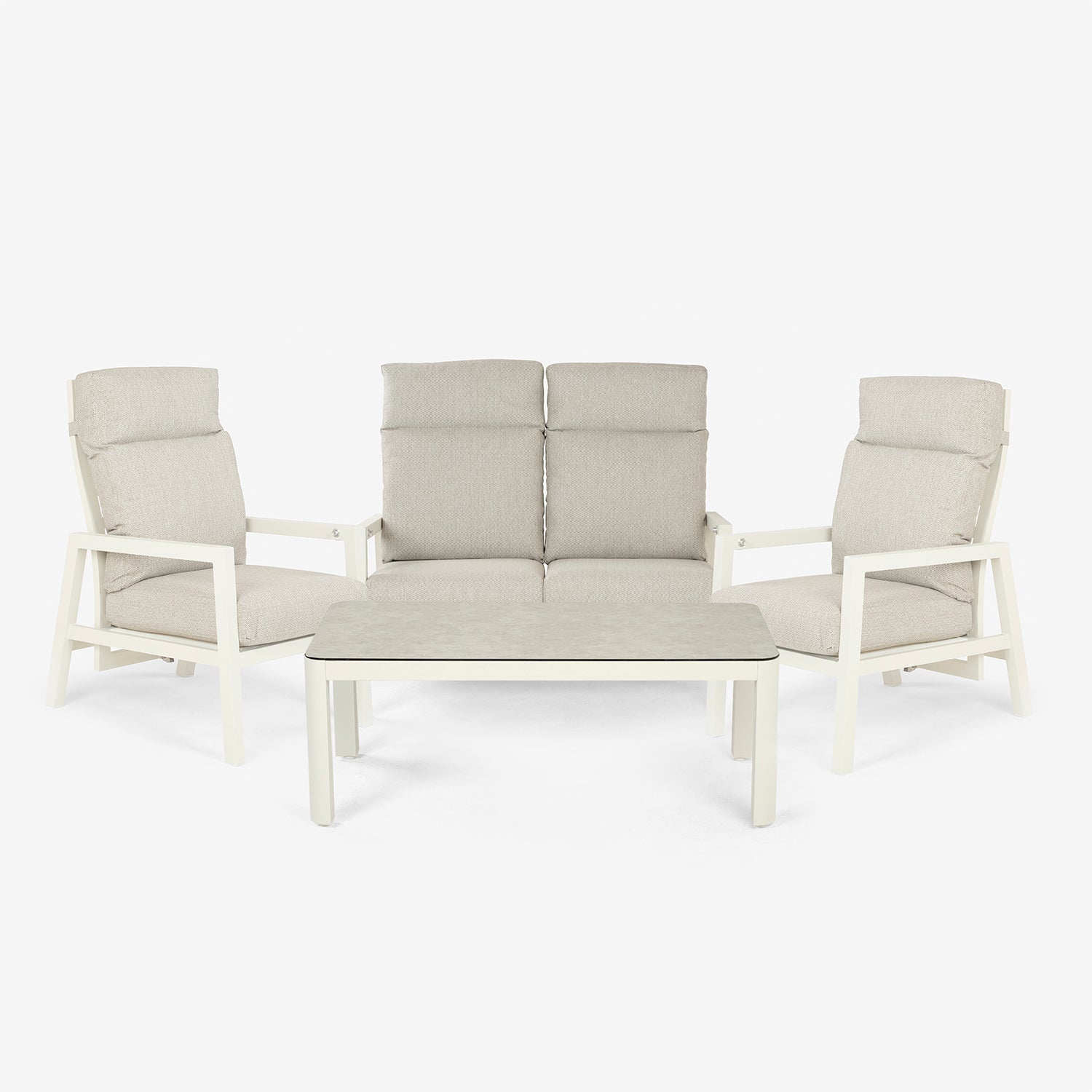 Conjunto De Sofás Para Jardín, Sofá 2 Plazas, Aluminio, Color Blanco Envejecido, Mesa:120x60x45cm Sillón:66x83x104 Cm Sofá:125x82x105 Cm Alto_2