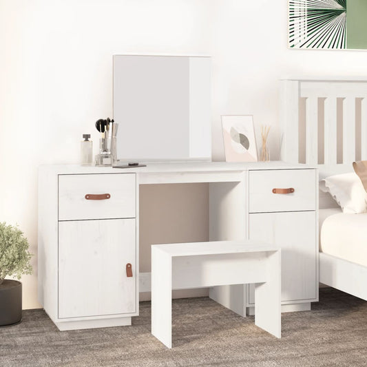 Tocador Con Espejo Madera Maciza De Pino Blanco_0