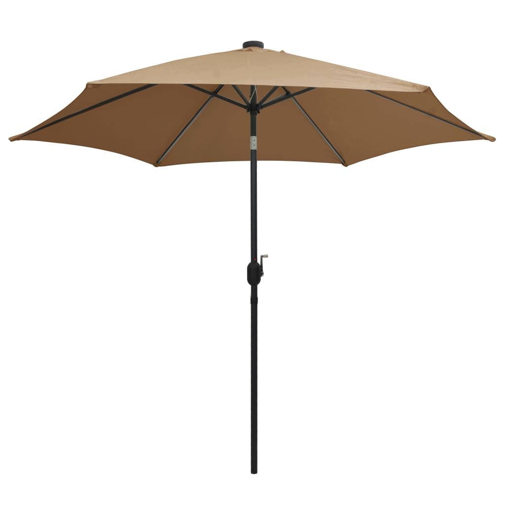 Vidaxl Sombrilla De Jardín Con Luces Led Palo De Aluminio Taupe 300 Cm_1
