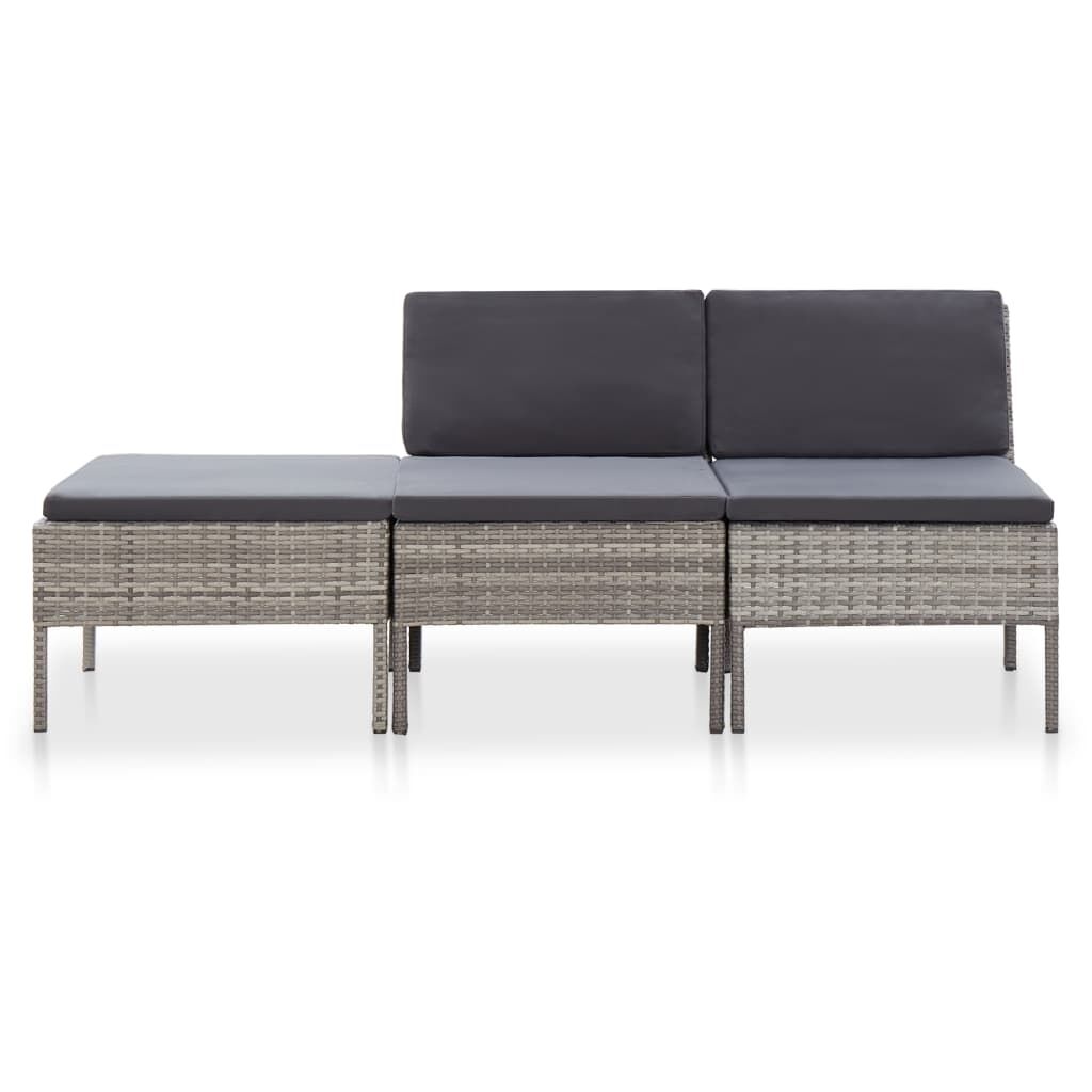 Vidaxl Set De Muebles De Jardín 3 Pzas Y Cojines Ratán Sintético Gris_1