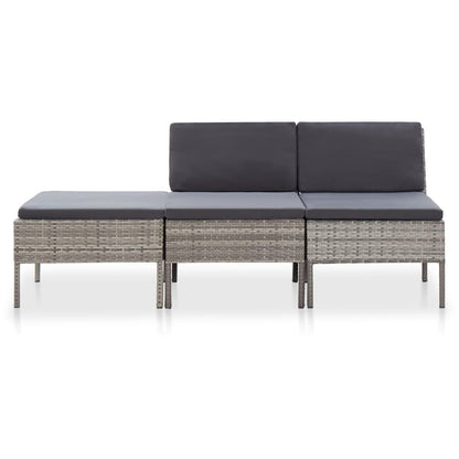 Vidaxl Set De Muebles De Jardín 3 Pzas Y Cojines Ratán Sintético Gris_1
