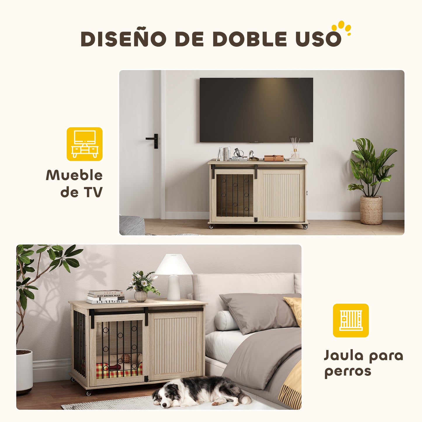 Pawhut Jaula Para Perros Mesa Auxiliar Con 2 Puertas Y Cierre 100x56x65 Cm Roble_5